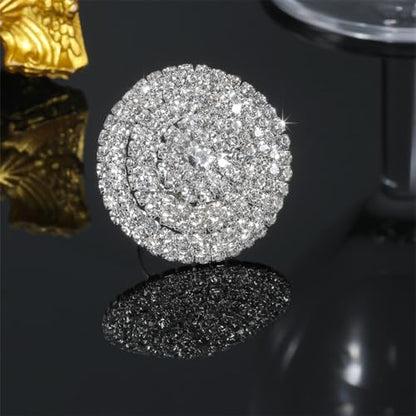 Rhinestone Finger Ring for Women Sparkly Crystal Butterfly Flower Leaf Adjustable Statement Chain Rings Punk Jewelry - color: Silver Round