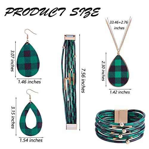 Ornaland 4 Pcs Leather Earrings Necklace Bracelet Set Print Earrings Faux Leather Necklace Multi-Layer Bracelet Jewelry Set Gifts for Women - color: A3