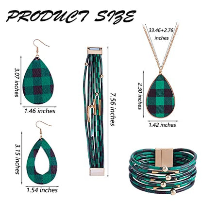 Ornaland 4 Pcs Leather Earrings Necklace Bracelet Set Print Earrings Faux Leather Necklace Multi-Layer Bracelet Jewelry Set Gifts for Women - color: A3