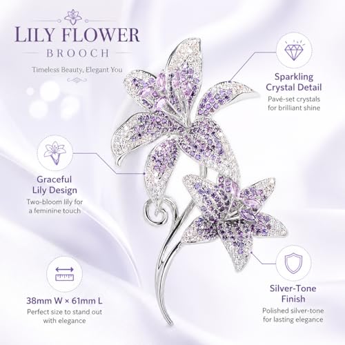 Flower Brooch for Women Rhinestone Pearl Zirconia Flower Lapel Pin Birthday Holiday Gift for Mother Wife Girlfriend - color: 02 Lily-5