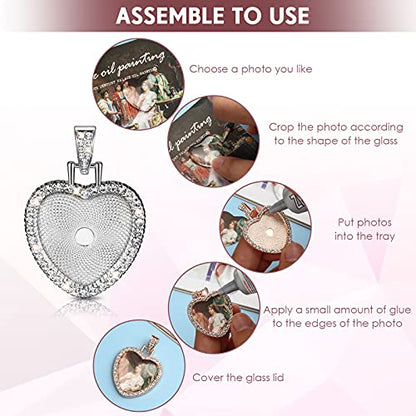 Hicarer 24 Piece Rhinestone Bezel Pendant Tray Set, Include 12 Pcs Heart Shaped Pendant Tray Colorful Blank Charm with 12 Pcs Clear Cabochon for DIY Jewelry Craft(Gold, Silver, Rose Gold, Black)