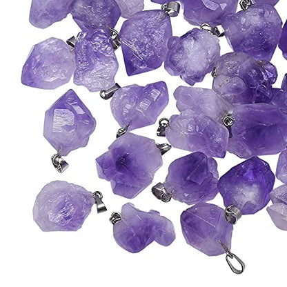 DanLingJewelry 20 pcs Natural Amethyst Pendants Tumbled Healing Crystal Chakra Reiki Gemstone Bead Charms for Necklace Jewellery Making - color: Amethyst- 20pcs