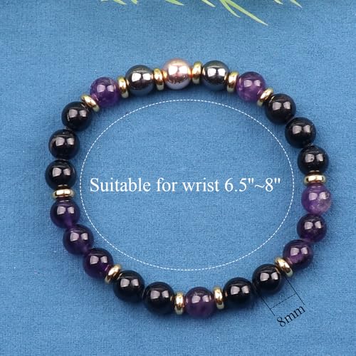 KSQS Healing Stone Bead Bracelet for Women, Natural Gemstones Balance Protection Bracelet, Spiritual Crystal Beads Bracelet Anxiety Relief with Meaning Card - color: Empath