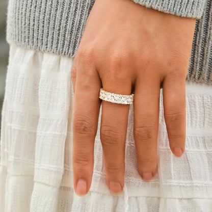 STORYJEWELLERY Eternity Band Rings for Women, Heart Ring, Gold Plated Wedding Bands for Women, Purity Ring, Cubic Zirconia Travel Rings