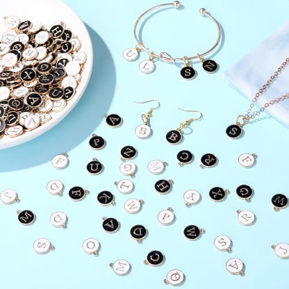 Bucherry 208 Pcs Letter Metal Charms for Jewelry Making Mix Initial Double Side Charms for DIY Bracelet Necklace Making - color: Black and White, style: Letter