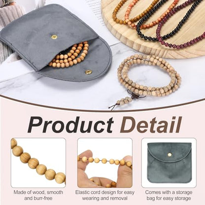MECCANIXITY Prayer Beads Bracelet, Natural Wooden Bead Mala Bracelets Link Wrist Men Women Beaded Stretch Crafts Bangle - color: Cliff Cypress Color