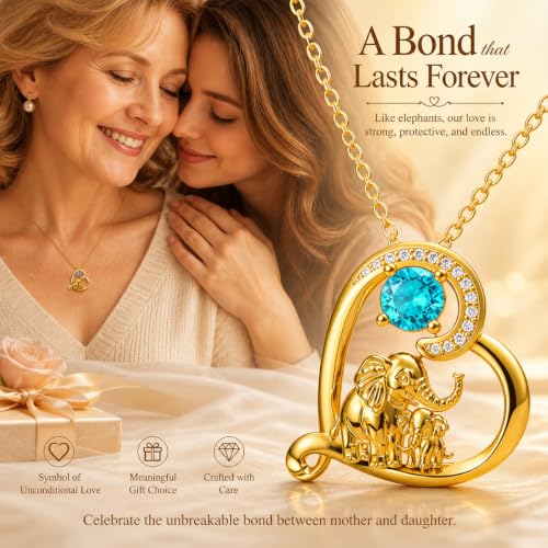 18K Gold Plated Mama Bear/Elephant Necklace for Women Birthstone Necklace Mothers Day Jewelry Gifts for Mom Wife Her - color: Elephant