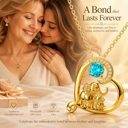 18K Gold Plated Mama Bear/Elephant Necklace for Women Birthstone Necklace Mothers Day Jewelry Gifts for Mom Wife Her - color: Elephant