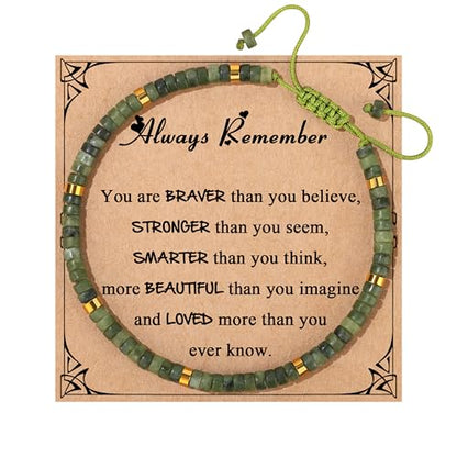 JoycuFF Gifts for Women Inspirational Gifts for Teen Healing Natural Stone Bracelets for Women Friends Sister - style: Always remember-Jade Nephrite