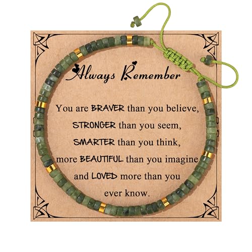 JoycuFF Gifts for Women Inspirational Gifts for Teen Healing Natural Stone Bracelets for Women Friends Sister - style: Always remember-Jade Nephrite