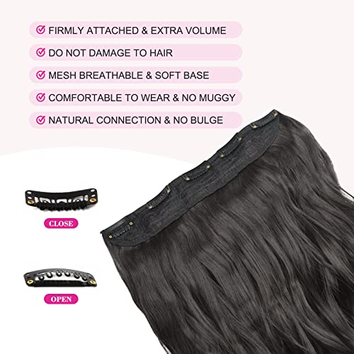 REECHO 20" 1-Pack 3/4 Full Head Curly Wave Clips in on Synthetic Hair Extensions HE008 Hairpieces for Women 5 Clips 4.5 Oz per Piece - Black brown - color: Black Brown, size: 20 Inch (Pack of 1)