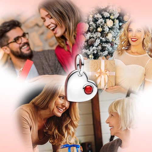Birthstone Charm, Heart Charm Pendant Dangle with CZ, for Anniversary Birthday Mothers Valentines Day Christmas Graduation, for Yourself Family Mom Friend Girlfriend Sister Grandma - style: Jan.