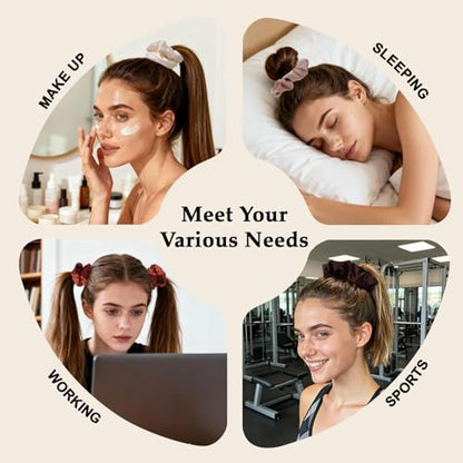 Satin Scrunchies for Women – 8PCS Earth Tone Silk Hair Ties – No Crease, Frizz-Free, Warm & Natural Hair Bands for Thick & Thin Hair, Earthy Hair Accessories Gifts - color: Large-EarthTone