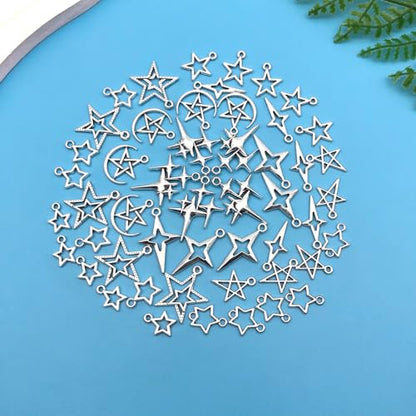 150pcs Alloy Ancient Silver Four Star Series Pendant Jewelry Making DIY Keychain Earrings Pendant Various Design Charms for Jewelry Making Bracelets Necklace (SN712) - color: SN712