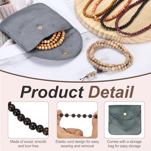 MECCANIXITY Prayer Beads Bracelet, Natural Wooden Bead Mala Bracelets Link Wrist Men Women Beaded Stretch Crafts Bangle - color: Greywood Color