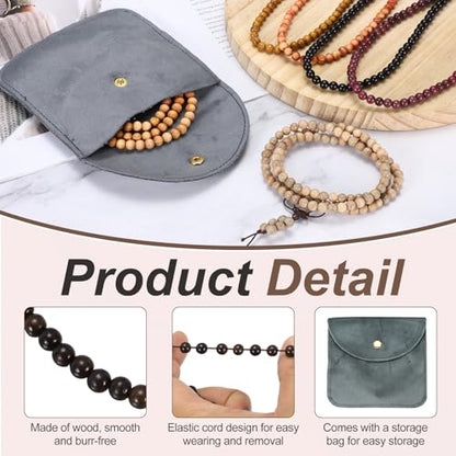 MECCANIXITY Prayer Beads Bracelet, Natural Wooden Bead Mala Bracelets Link Wrist Men Women Beaded Stretch Crafts Bangle - color: Greywood Color