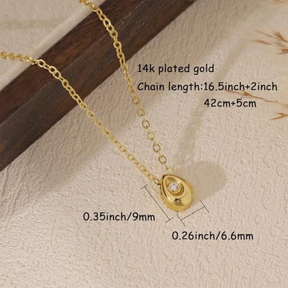 Gold Necklace for Women, 14k Gold Plated Cubic Zirconia Solitaire Pendant Necklace Waterproof Formal Necklaces for Women Cute Simple Necklaces Trendy Gold Jewelry Non Tarnish - color: Gold-round cz