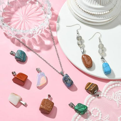 DanLingJewelry 24Pcs Random Irregular Natural and Synthetic Gemstone Pendants Healing Chakra Reiki Stone Bead Charms for Jewellery Making - color: 24pcs - gemstone