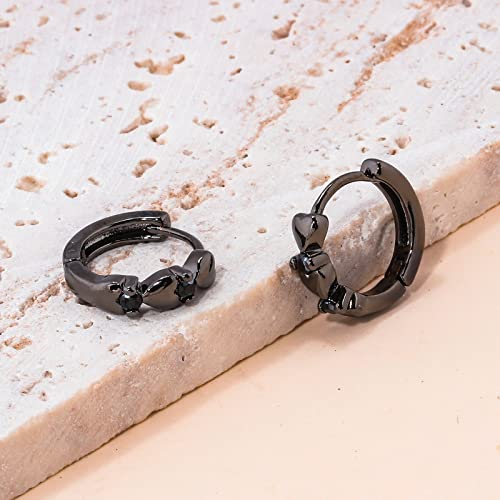 CiNily 14K White Gold Plated Small Hoop Earrings for Women Girls Heart Cubic Zirconia Hypoallergenic Earrings - color: Black gold-black
