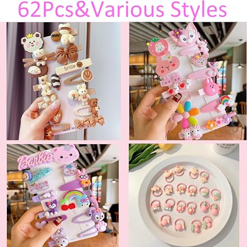 62 Pcs Cute Girls Hair Clips - Toddler Girls Hair Accessories - Rainbow Candy Fruits Hairpins - Unicorn Cute Barrettes - Set for Kids & Baby (Style 1, Style 2)