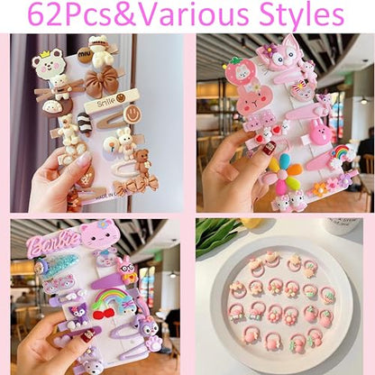 62 Pcs Cute Girls Hair Clips - Toddler Girls Hair Accessories - Rainbow Candy Fruits Hairpins - Unicorn Cute Barrettes - Set for Kids & Baby (Style 1, Style 2)