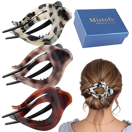 Mistofu 3Pcs French Concord Hair Claw Clips - Curved Strong Hold No Slip Grip Tortoise Clips for Thick or Thin Hair (multicolor 4) - color: multicolor 4