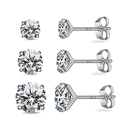 925 Sterling Silver Earrings, Cubic Zirconia Stud Earrings, Diamond Stud Earrings for Women - color: *925 Sterling Silver - 4mm, 5mm, 6mm