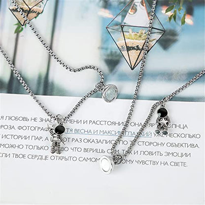 Caiyao 2Pcs Stainless Steel Mutual Attraction Couples Matching Spaceman Pendant Necklace Astronaut Promise Necklace for Women Men Friends Him Her Friendship Astronomy Jewelry Gift - color: B round