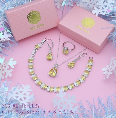 Wedding Jewelry Set for Women Gem Necklace Earrings Bracelet Luxury Jewelry Set Birthday Valentine's Day Mother's Day Christmas Prom Jewelry Gift - color: SYSD-Yellow
