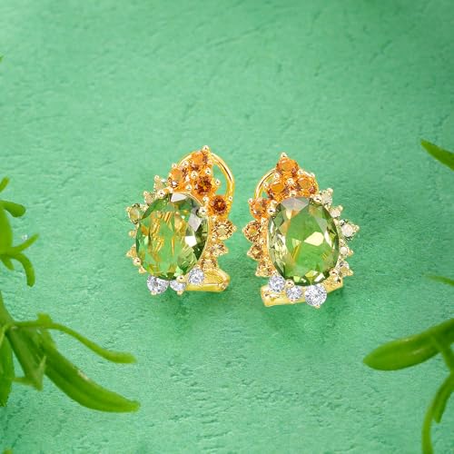 Santuzza Sterling Silver Gemstone Flower Earrings for Women - color: [A]Sunflower-Oval Green