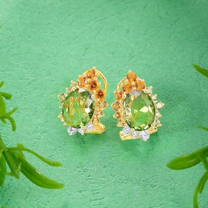 Santuzza Sterling Silver Gemstone Flower Earrings for Women - color: [A]Sunflower-Oval Green