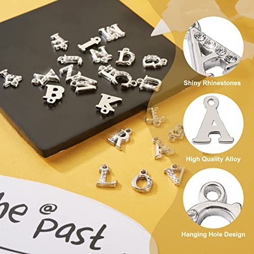 Craftdady Letter Charms Capital Pendants Mixed A-Z Initial Letter Number Charms DIY Bracelet Necklace Pendants for Jewelry Making, Gold, Antique Silver, Platinum - color: Platinum + Crystal, 12.5-13.5x5.5-12mm