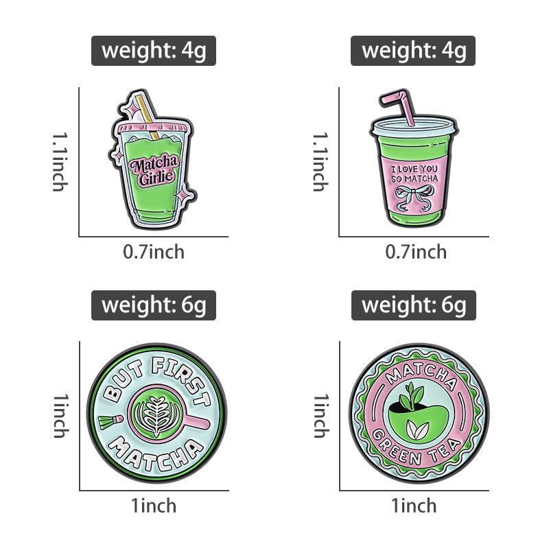 4Pcs Matcha Enamel Pins for Women Cute Novelty Lapel Pin for Backpacks Hats Jackets Lovely Aesthetic Button Badge Brooch Pin Fashion Jewelry Accessories for Purses Lanyards Matcha Lover Gift