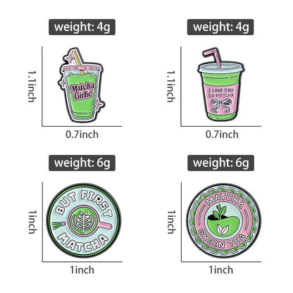 4Pcs Matcha Enamel Pins for Women Cute Novelty Lapel Pin for Backpacks Hats Jackets Lovely Aesthetic Button Badge Brooch Pin Fashion Jewelry Accessories for Purses Lanyards Matcha Lover Gift