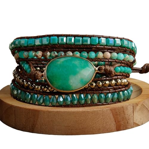 Women Wrap Bracelets Boho Natural Stone Jasper Turquoises Strand Bracelet Jewelry Collection - color: Green Agate