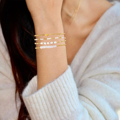 Dainty Gold Plated Pearl Crystal Beaded Bracelets Set for Women 14K Gold Plated Bead Pearl Beads Bracelet Stackable Paperclip Link Chain Bracelets Gold Plated Bracelets for Women Trendy Jewelry - color: Style10-cross pcs