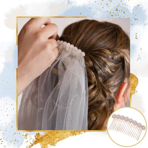 Geosar 4 Pieces Alloy Rhinestone Side Hair Combs Crystal Flower Clips Wedding Comb Bridal Jewelry Clips Combs French Hair Accessories for Women(Rose Gold) - color: Rose Gold