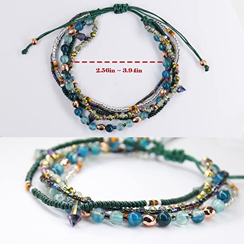 Boho Bracelets Anklets for Women Beaded - Adjustable Bohemian Anklets for Woman Handmade Beaded Braided Beach Bracelet Anklet(Green Color)