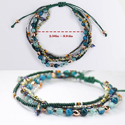 Boho Bracelets Anklets for Women Beaded - Adjustable Bohemian Anklets for Woman Handmade Beaded Braided Beach Bracelet Anklet(Green Color)