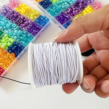Elastic String for Bracelets, QBJAYTY 0.8mm 1.0mm 1.5mm Black White Stretchy Stretch Bracelet Cord for Kandi Pony Wooden Beads, Round Elastic Cord for Sewing, Beading (1.5mm Black White)