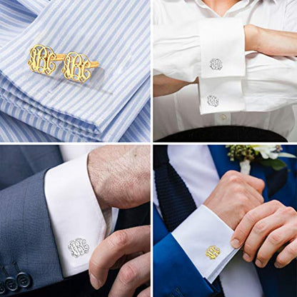 Custom4U Custom Photo Cufflinks for Men Father of the Bride Gifts - color: E-Monogram-Gold