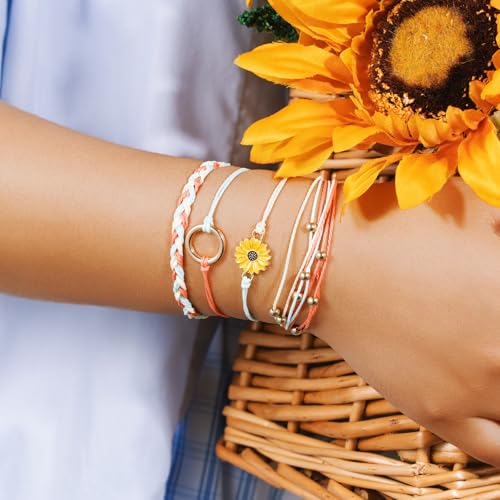 Sunflower Friendship Bracelets Boho Stackable String Bracelets Cute Trendy Gifts for Teen Girls Women - color: Hot Pink