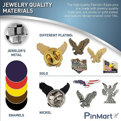 PinMart Patriotic Eagle Pin - Soaring American Eagle Enamel Lapel Pin - color: Gold Plated United We Stand, size: 1 Piece