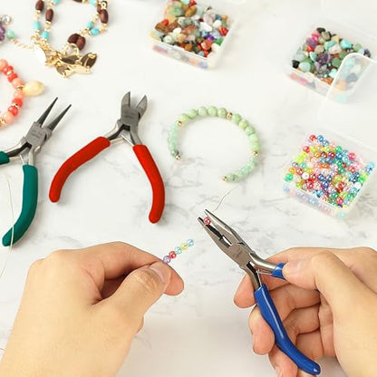 Mr. Pen- Pliers for Jewelry Making, 3 Pack, Chain Nose | Round Nose Pliers Set and Wire Cutter for Beading, Wire Wrapping, Jump Rings, Jewelry Repair, Crafting, DIY - color: Blue, Green, Red
