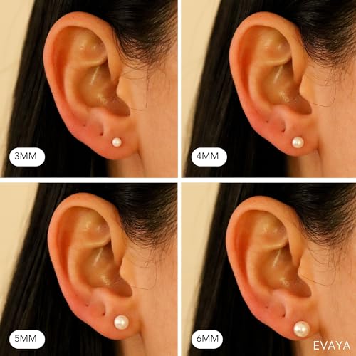 EVAYA Real 14k Gold Freshwater Pearl Stud Earrings for Women (3mm-6mm) | Real solid 14k gold with genuine freshwater pearl; 3-6mm diameter; secure screw back; hypoallergenic, classic everyday - size: 4mm