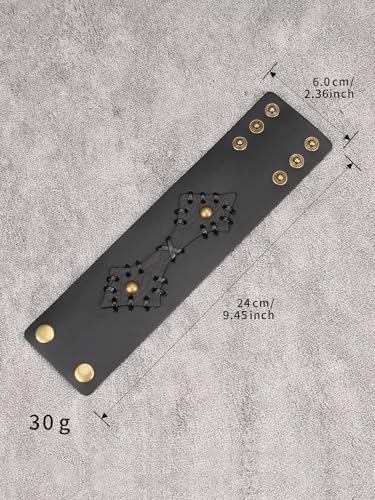 GelConnie Punk Leather Cuff Bracelet Adjustable Straps Wrap Bracelets Arm Armor Cuff Gothic Leather Wristbands for Men, Women - color: MLPB104-Black