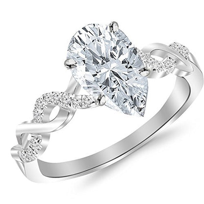 Houston Diamond District 1.13 to 5.13 CT Lab Grown Diamond Infinity Engagement Ring | 14K White Gold Pear Cut Twisting Split Shank Pave Set Ring in Solid Gold E-F Color VS2-SI1 Clarity - color: White Gold, size: 8.5