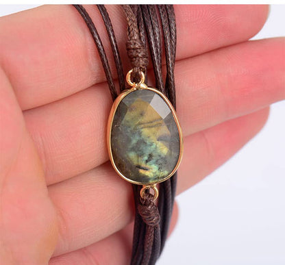 Women Wrap Bracelet Boho Natural Jasper Crystal Stone Beads Strand Bracelets - color: Style 15-Gray Labradorite