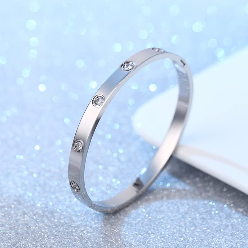 Friendship Love Bracelet for Women, 18K Gold Plated Titanium Steel Cuff - color: Silver, size: Zircon 6.5''