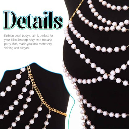 Zoestar Pearl Body Chain Layered Bikini Chest Chains Summer Beach Bra Accessories for Women